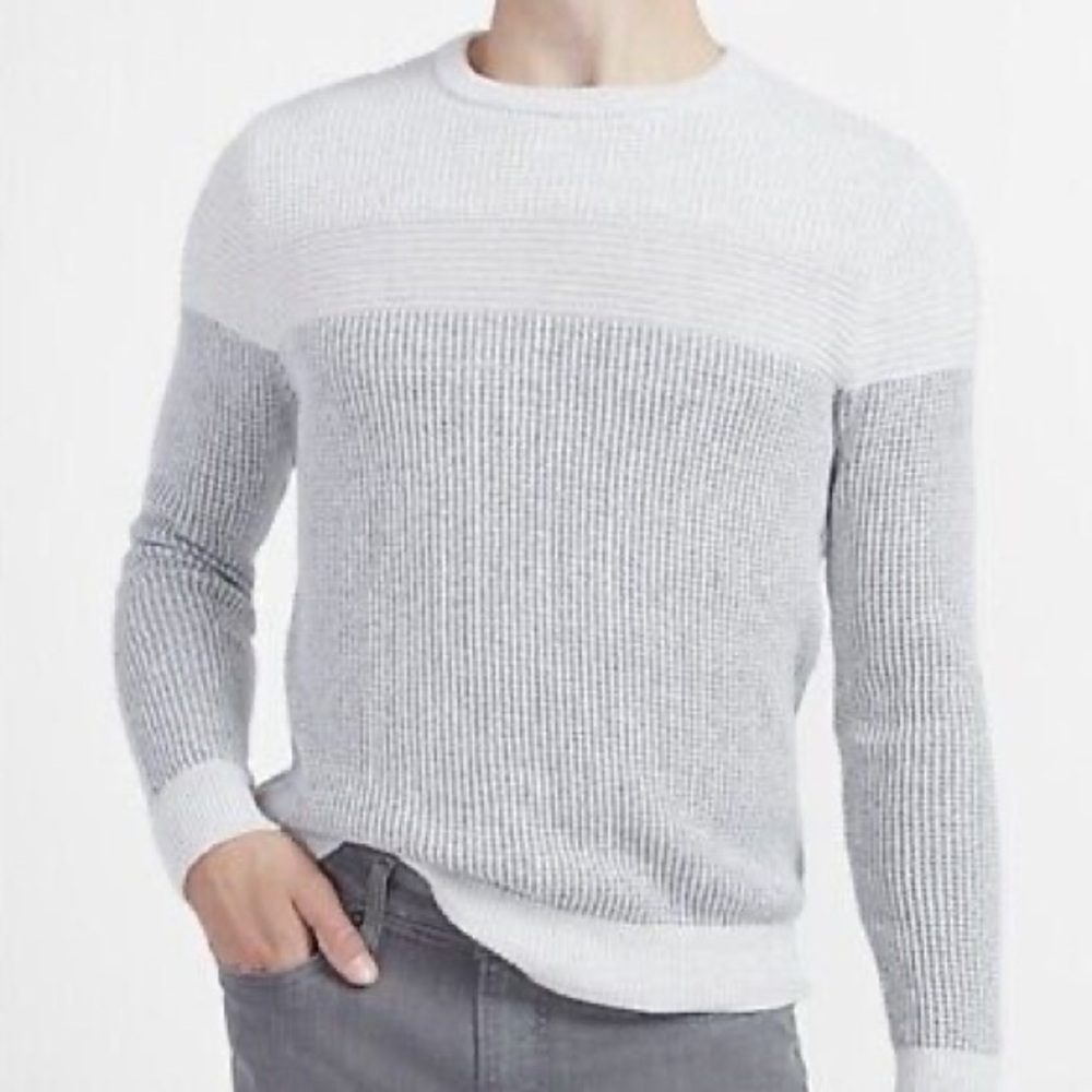 Express Mens Grey Color Block Plaited Crew Neck Sweater NWT Size L